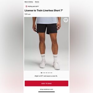 Medium Black Men’s Lululemon - License to Train Linerless Short 7”